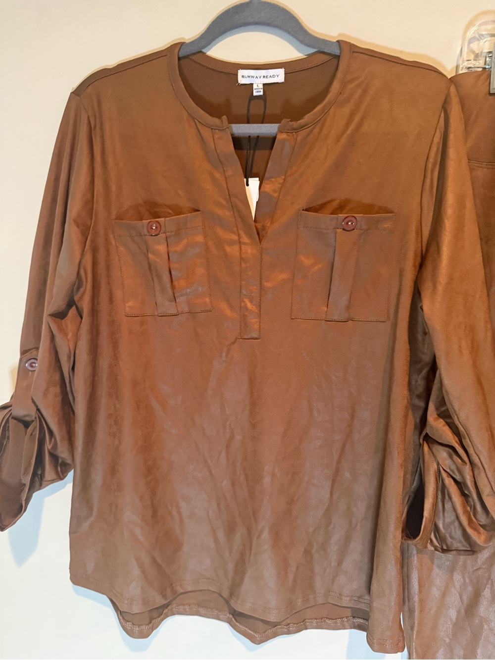 Women's Brown Utility Pullover Top
